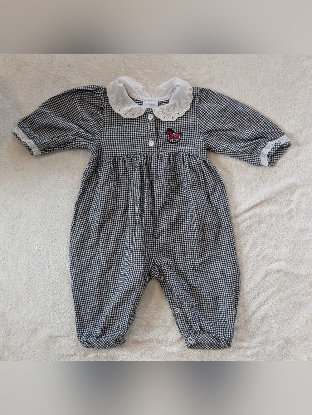 Vintage Carters Gingham One piece Lace Peterpan Collar